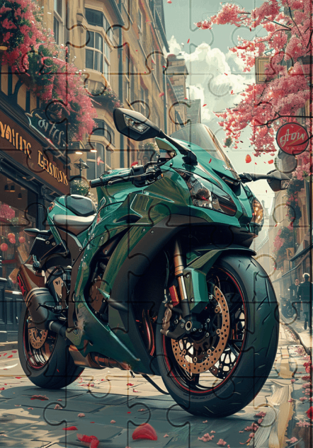 Green Motorbike - 30-piece wooden jigsaw puzzle with Optional Frame