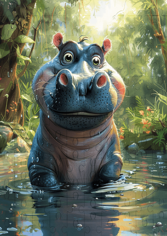 Harry The Hippo - 120-piece wooden jigsaw puzzle