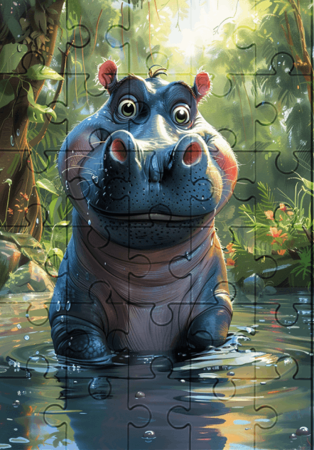 Harry The Hippo - 30-piece wooden jigsaw puzzle with Optional Frame