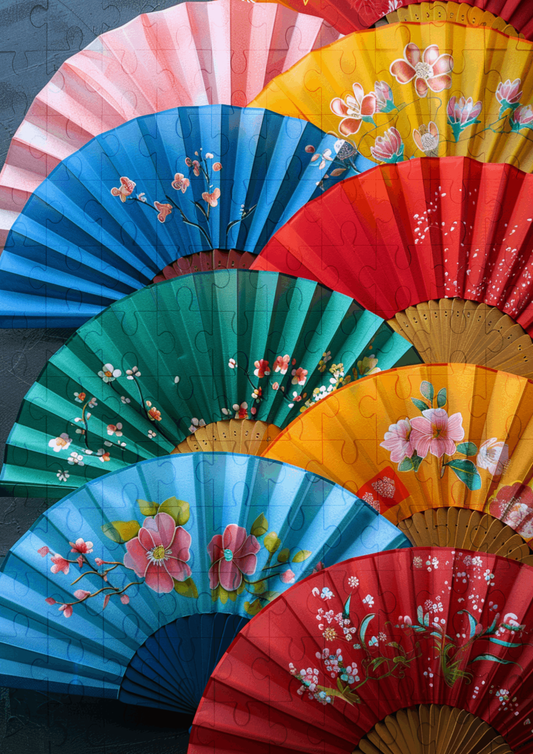 Japanese Inspired Fans - 120-piece wooden jigsaw puzzle