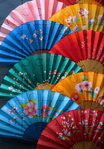 Japanese Inspired Fans - 30-piece wooden jigsaw puzzle with Optional Frame
