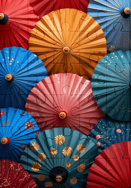 Japanese Inspired Umbrellas - 30-piece wooden jigsaw puzzle with Optional Frame