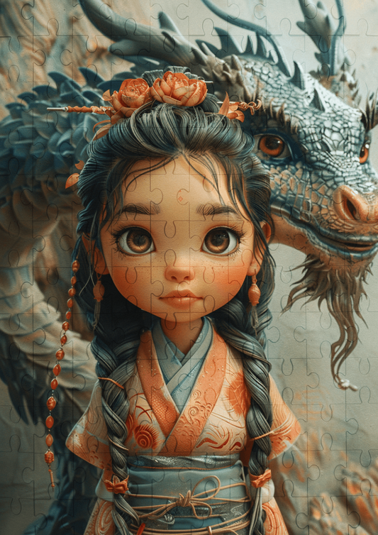 Kiko and the Friendly Dragon - 120-piece wooden jigsaw puzzle