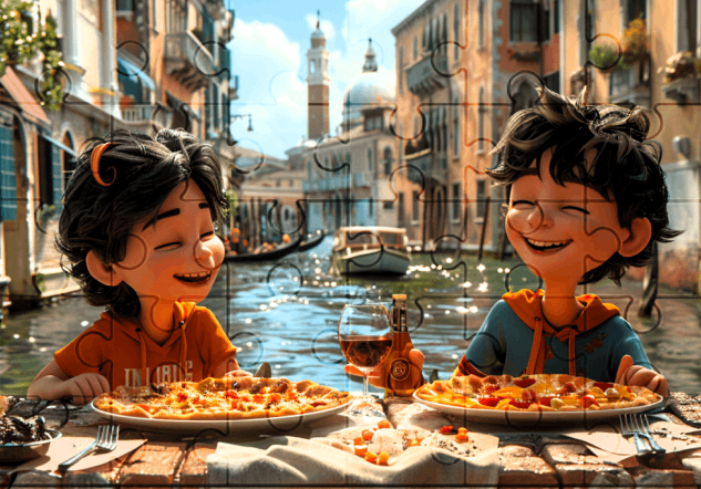 Lunch in Venice - 30-piece wooden jigsaw puzzle with Optional Frame