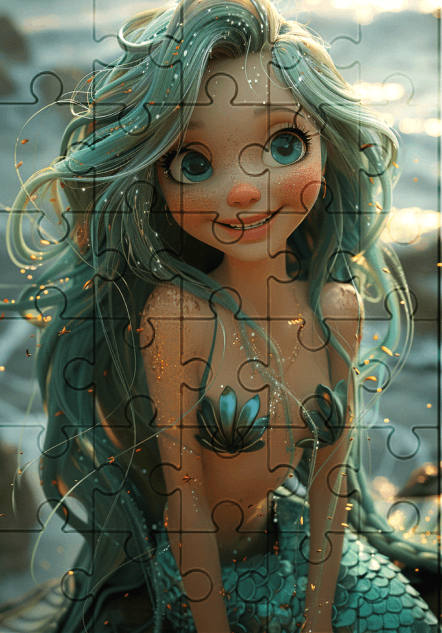 Melody The Mermaid - 30-piece wooden jigsaw puzzle with Optional Frame