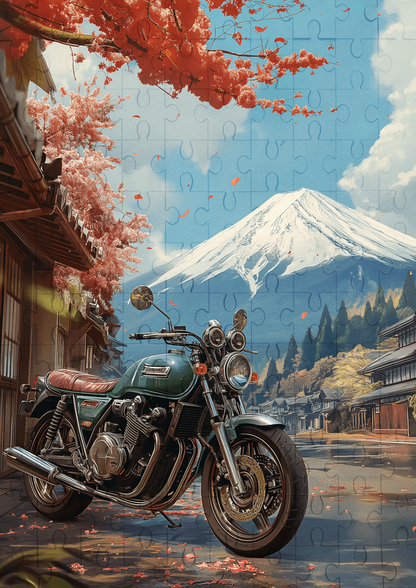 Motorbike By Mount Fuji - 120-piece wooden jigsaw puzzle