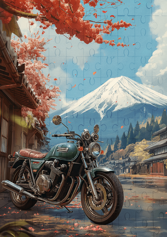 Motorbike By Mount Fuji - 120-piece wooden jigsaw puzzle