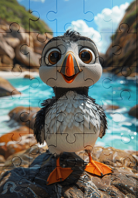 Peewee The Puffin Bird - 30-piece wooden jigsaw puzzle with Optional Frame