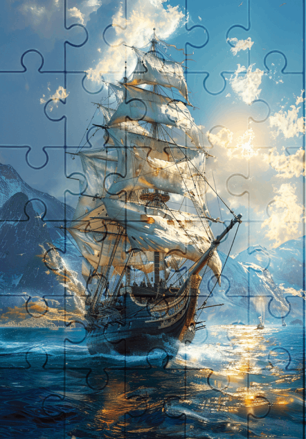 Pirate Ship - 30-piece wooden jigsaw puzzle with Optional Frame