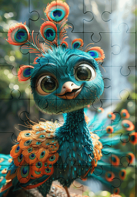 Poppy The Peacock - 30-piece wooden jigsaw puzzle with Optional Frame