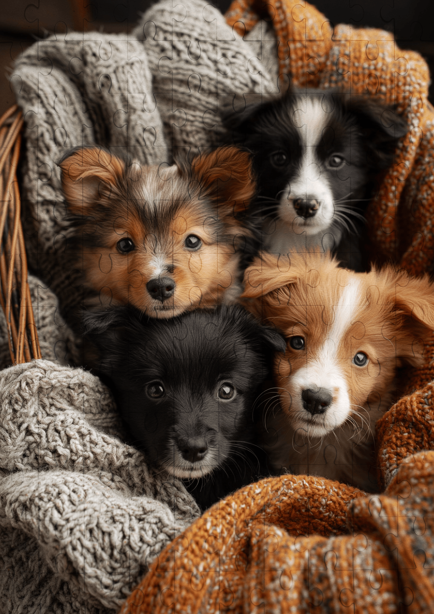 Puppies In A Basket - 120-piece wooden jigsaw puzzle