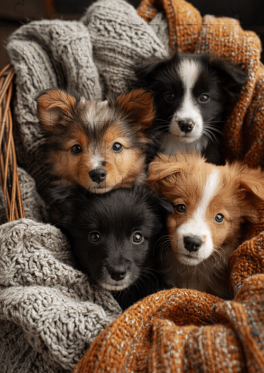 Puppies In A Basket - 120-piece wooden jigsaw puzzle