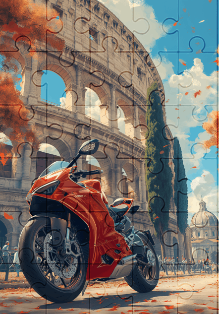 Red Motorbike by The Colosseum - 30-piece wooden jigsaw puzzle with Optional Frame