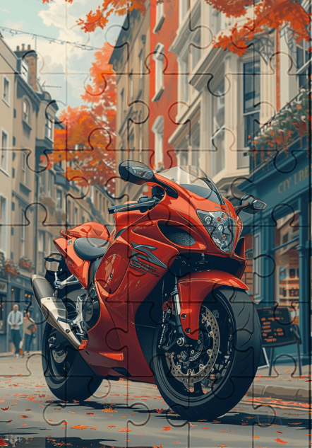 Red Motorbike - 30-piece wooden jigsaw puzzle with Optional Frame
