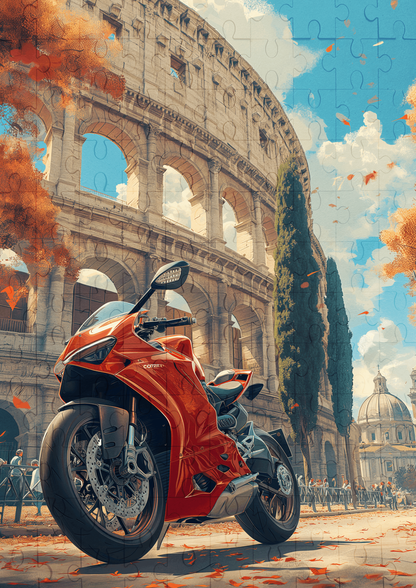 Red Motorbike By The Colosseum - 120-piece wooden jigsaw puzzle