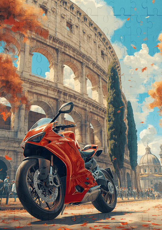 Red Motorbike By The Colosseum - 120-piece wooden jigsaw puzzle
