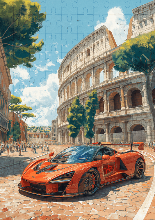 Red Sports Car By The Colosseum - 120-piece wooden jigsaw puzzle