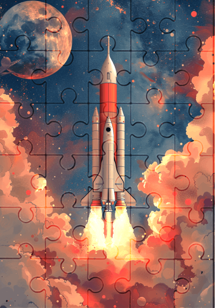 Rocket Ship - 30-piece wooden jigsaw puzzle with Optional Frame