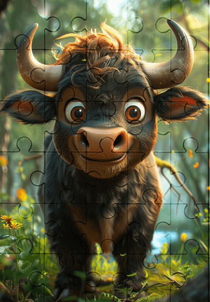 Rocket The Bull - 30-piece wooden jigsaw puzzle with Optional Frame