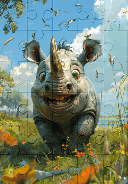 Rumbles The Rhino - 30-piece wooden jigsaw puzzle with Optional Frame