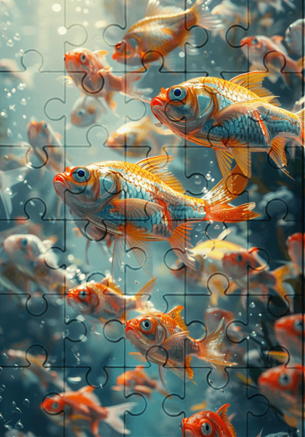 School of Fish - 30-piece wooden jigsaw puzzle with Optional Frame
