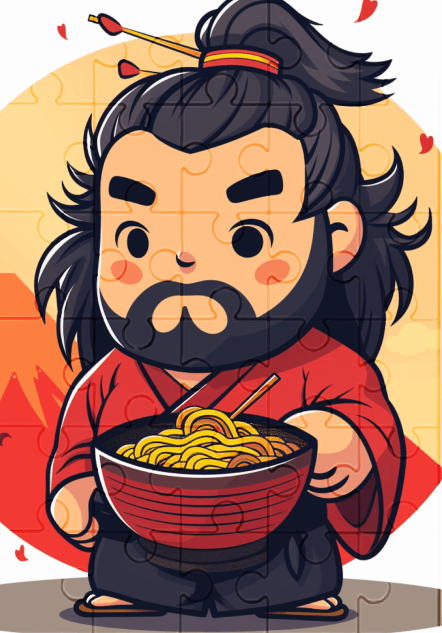 Sumo Eating Noodles - 30-piece wooden jigsaw puzzle with Optional Frame