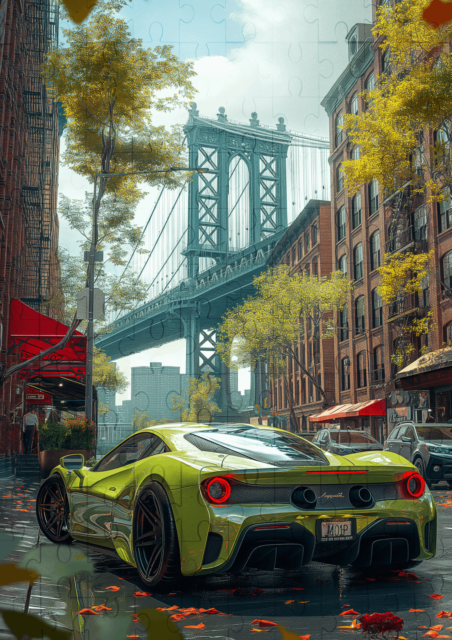 Supercar By Brooklyn Bridge - 120-piece wooden jigsaw puzzle