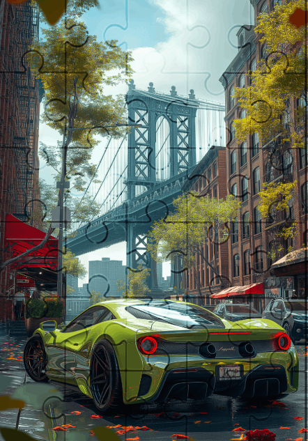 Supercar by Brooklyn Bridge - 30-piece wooden jigsaw puzzle with Optional Frame