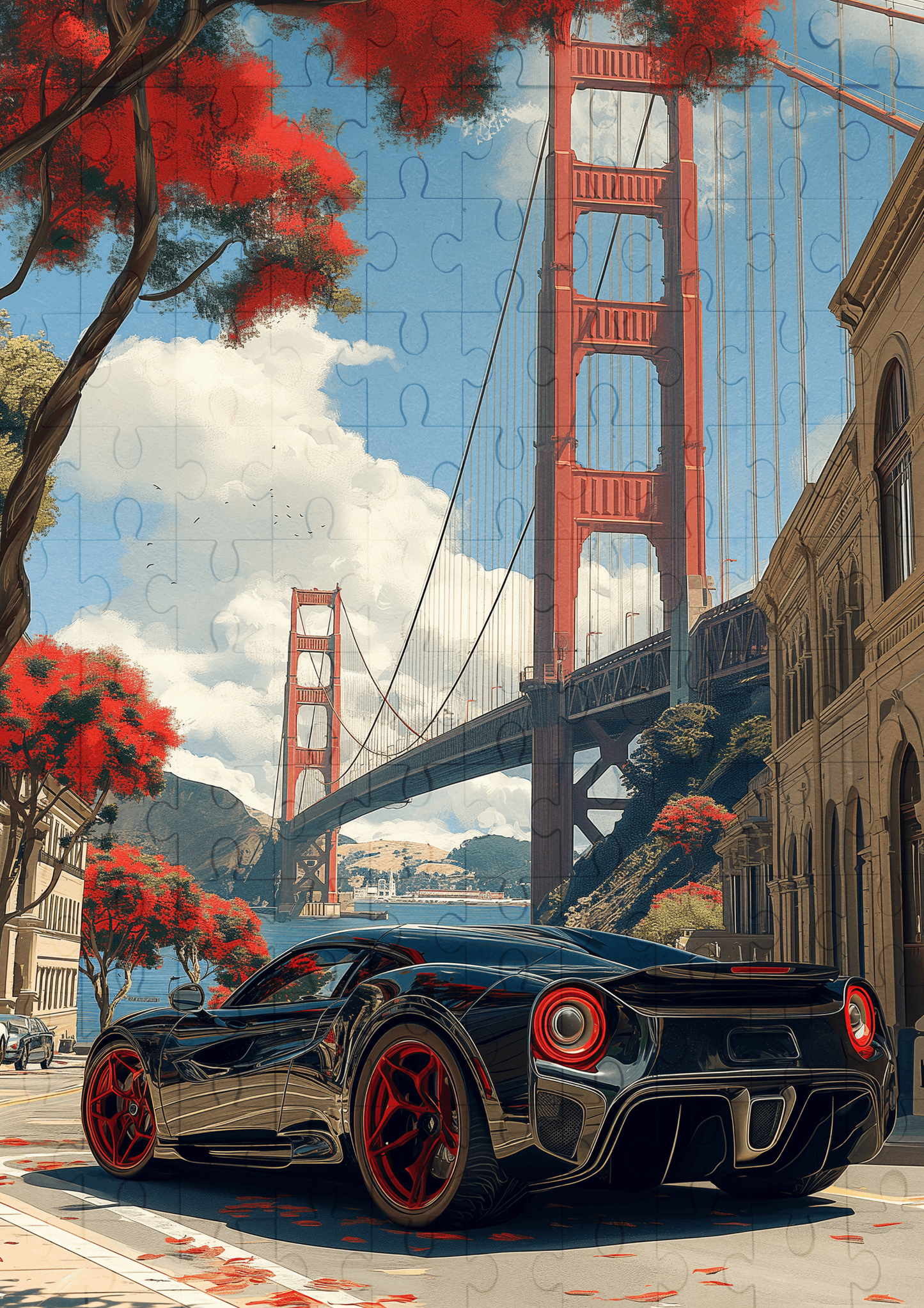 Supercar By Golden Gate Bridge - 120-piece wooden jigsaw puzzle