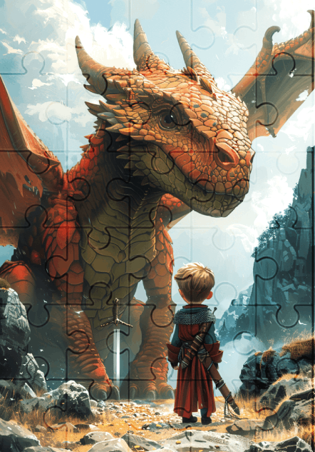 The Prince and Dragon - 30-piece wooden jigsaw puzzle with Optional Frame
