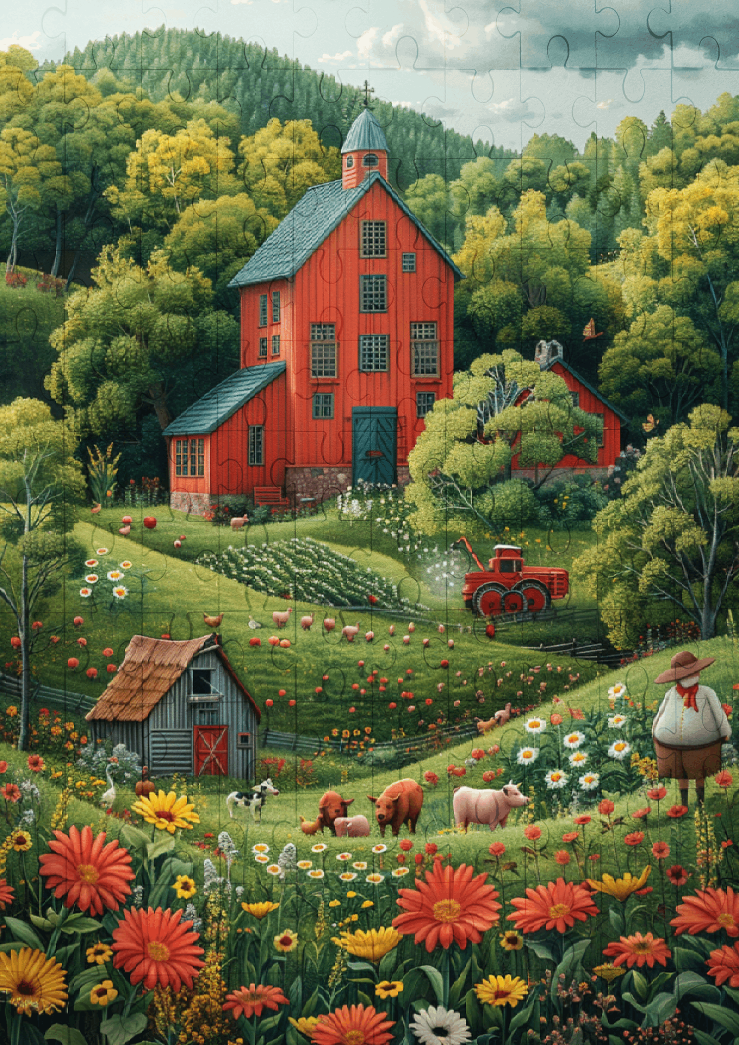 Vibrant Farm Life - 120-piece wooden jigsaw puzzle