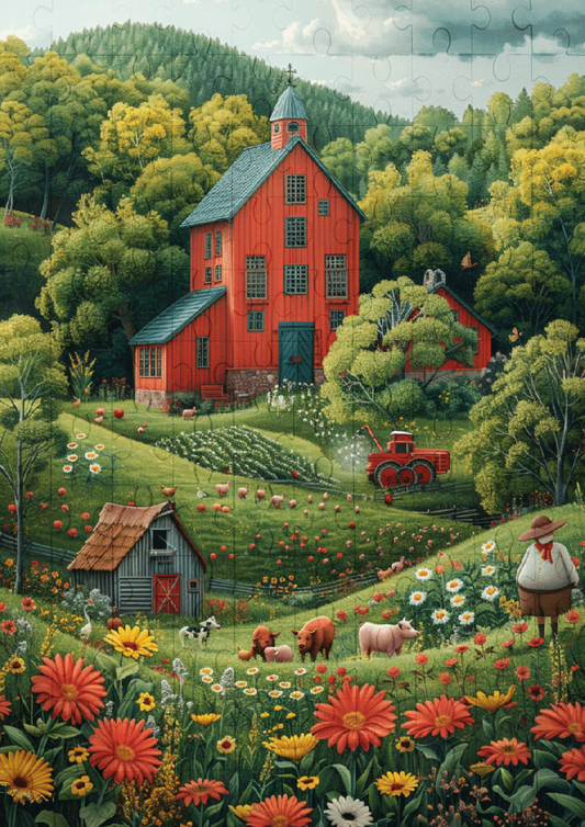 Vibrant Farm Life - 120-piece wooden jigsaw puzzle