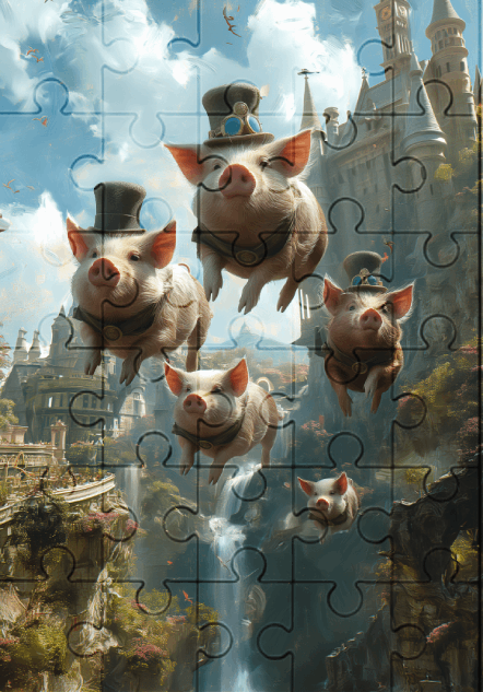 When Pigs Fly - 30-piece wooden jigsaw puzzle with Optional Frame