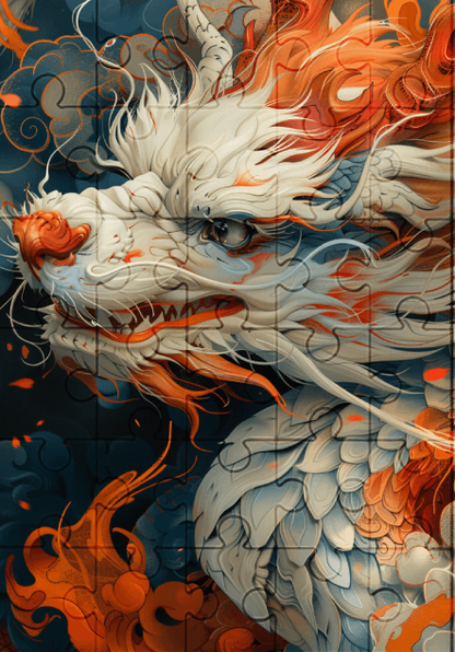 White Blaze The Dragon - 30-piece wooden jigsaw puzzle with Optional Frame