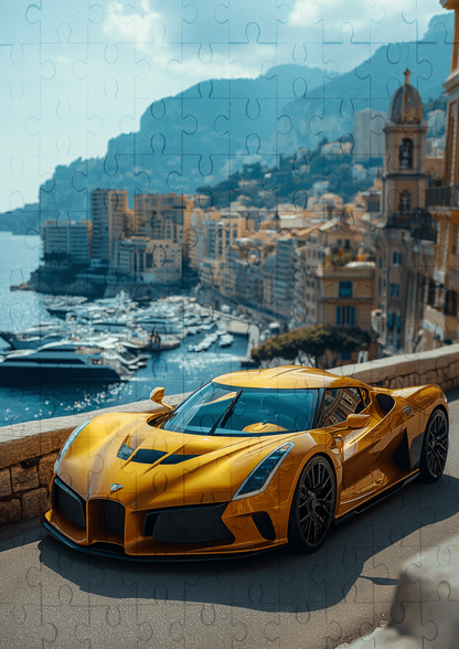 Yellow Supercar - 120-piece wooden jigsaw puzzle